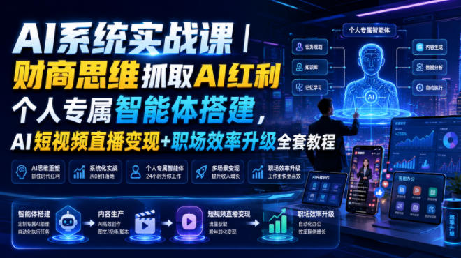AI系统实战课｜财商思维抓取AI红利｜个人专属智能体搭建，AI短视频直播变现+职场效率升级全套教程-课程网