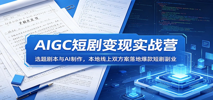 AIGC短剧变现实战营：选题剧本与AI制作，本地线上双方案落地爆款短剧副业-课程网