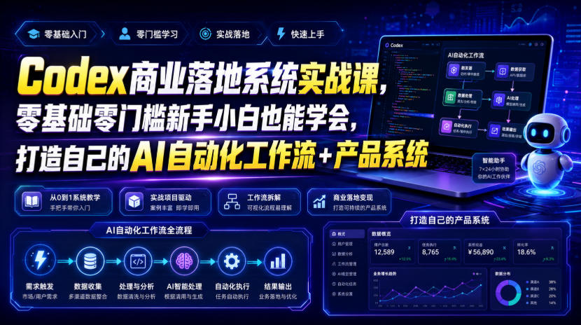 Codex商业落地系统实战课，零基础零门槛新手小白也能学会，打造自己的AI自动化工作流+产品系统-课程网
