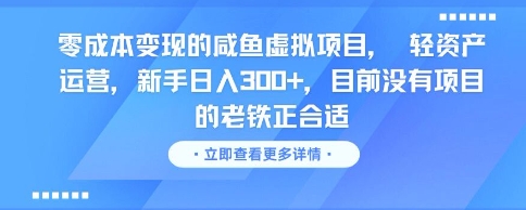 零成本变现的咸鱼虚拟项目， 轻资产运营，新手日入3张+，目前没有项目的老铁正合适-课程网