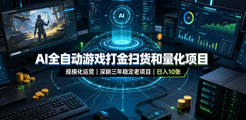 AI全自动游戏打金扫货和量化项目，规模化运营日入10张，深耕三年稳定老项目！【揭秘】-课程网