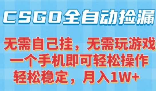 CSGO自动捡漏项目，最新独家玩法，一个手机可操作，新手小白轻松月入1W+，操作简单易上手【揭秘】-课程网