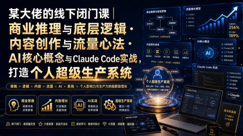 某大佬的线下闭门课｜商业推理与底层逻辑・内容创作与流量心法・AI核心概念与Claude Code实战，打造个人超级生产系统【录音+图片】-课程网