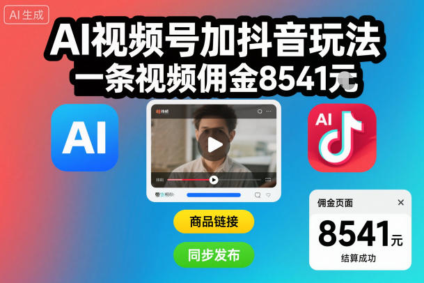 AI视频号加抖音玩法，一条视频佣金8541米-课程网