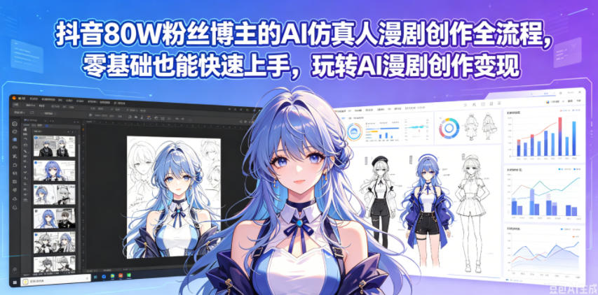 抖音80W粉丝博主的AI仿真人漫剧创作全流程，零基础也能快速上手，玩转AI漫剧创作变现-课程网