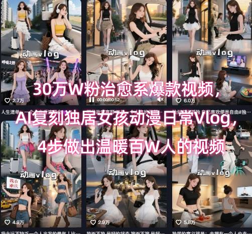 30万W粉治愈系爆款视频，AI复刻独居女孩动漫日常Vlog，4步做出温暖百W人的视频-课程网
