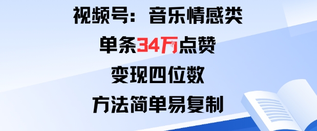 视频号分成计划新玩法：音乐情感类单条34W点赞，变现四位数，方法简单易复制-课程网