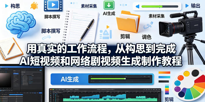 用真实的工作流程，从构思到完成AI短视频和网络剧视频生成制作教程-中英字幕-课程网