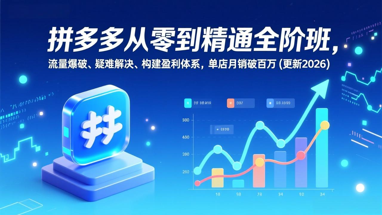 拼多多从零到精通全阶班，流量爆破、疑难解决，构建盈利体系，单店月销破百万(更新2026-课程网