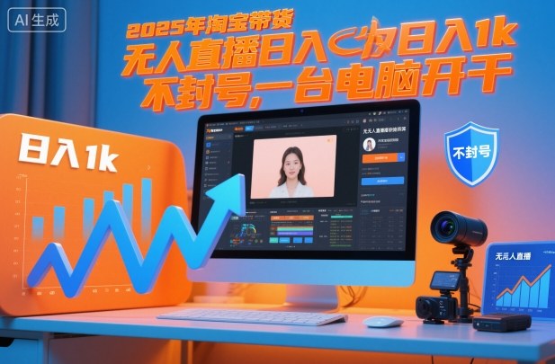 2025年淘宝带货，无人直播日入1k，不封号，一台电脑开干-课程网