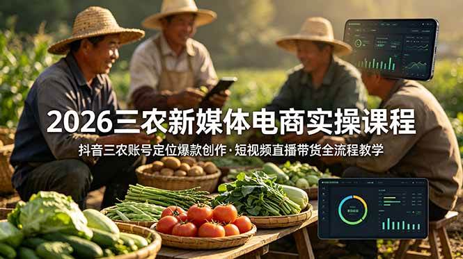 （18991期）2026三农新媒体电商实操课程：抖音三农账号定位爆款创作，短视频直播带货全流程教学-课程网
