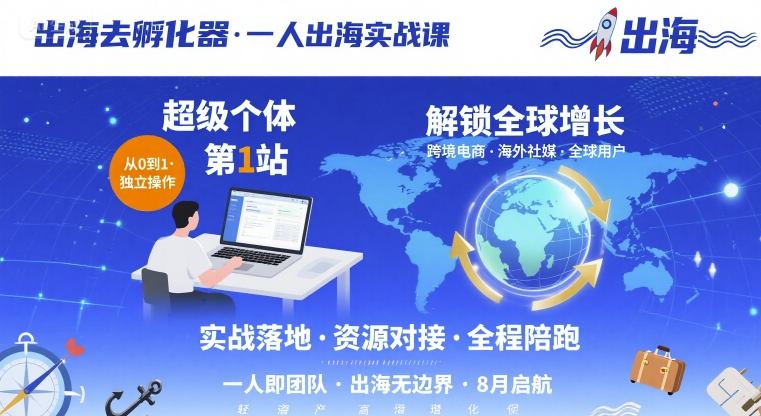 出海去孵化器，一人出海实战课，超级个体第1站，解锁全球增长-课程网