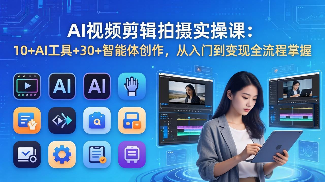 AI 视频剪辑拍摄实操课：10+AI工具+30+智能体创作，从入门到变现全流程掌握-课程网