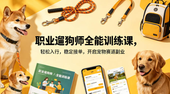 职业遛狗师全能训练课，轻松入行，稳定接单，开启宠物赛道副业-课程网