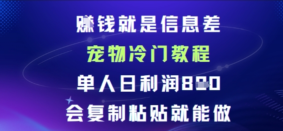 賺钱就是信息差宠物冷门教程，单人日利润日8张会复制粘贴就能做-课程网