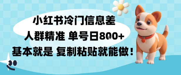 小红书冷门信息差项目，人群精准，单号日入多张，基本就是复制粘贴就能做-课程网