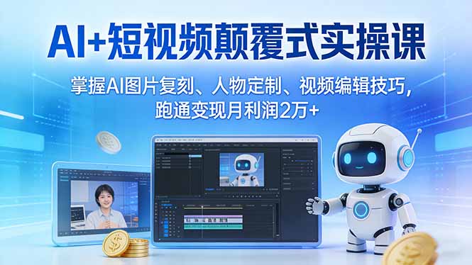 AI+短视频颠覆式实操课：掌握AI图片复刻、人物定制、视频编辑技巧，跑通变现月利润2万+-课程网