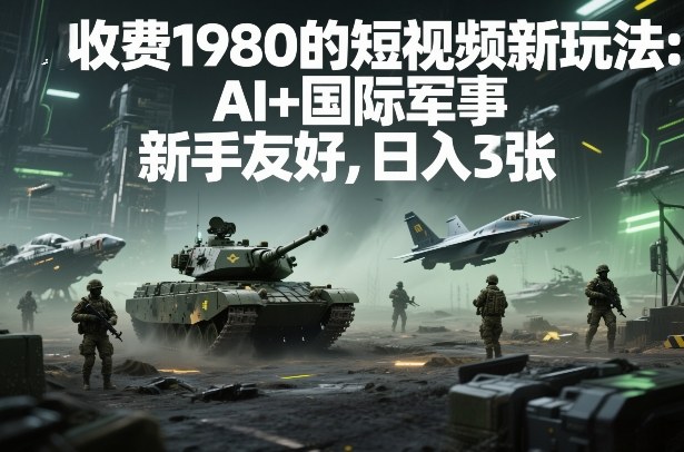外面收费1980的短视频新玩法：AI+国际军事，新手友好，日入3张+【附详细教程】-课程网