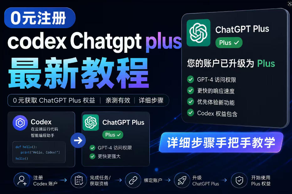 0元全自动注册codex gpt plus最新教程，0元获取GPT Plus权益，手把手详细教学-课程网