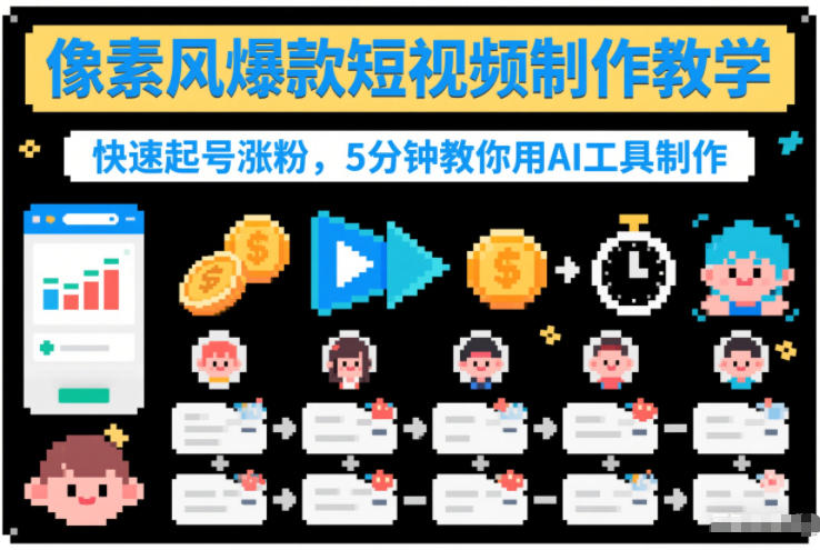 像素风爆款短视频制作教学，快速起号涨粉，5分钟教你用AI工具制作-课程网