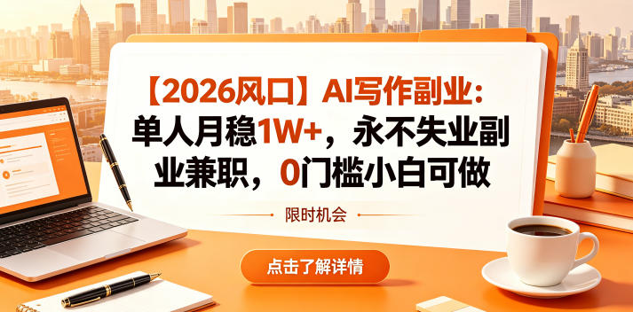 【2026风口】AI写作副业：单人月稳1W+，永不失业副业兼职，0门槛小白可做【揭秘】-课程网