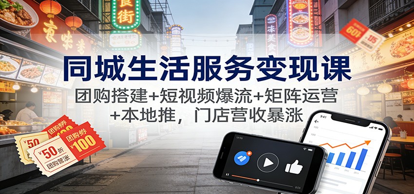 同城生活服务变现课：团购搭建+短视频爆流+矩阵运营+本地推，门店营收暴涨-课程网