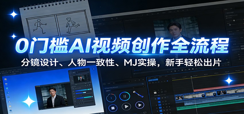 0门槛AI视频创作全流程：分镜设计、人物一致性、MJ实操，新手轻松出片-课程网