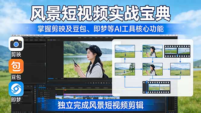 风景短视频实战宝典：掌握剪映及豆包、即梦等AI工具的核心功能，独立完成风景短视频剪辑-课程网