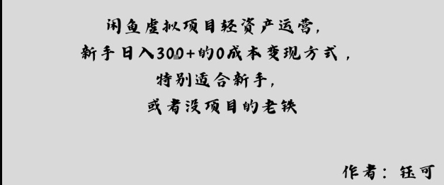 闲鱼虚拟项目轻资产运营，新手日入3张+的0成本变现方式，特别适合新手，或者没项目的老铁-课程网