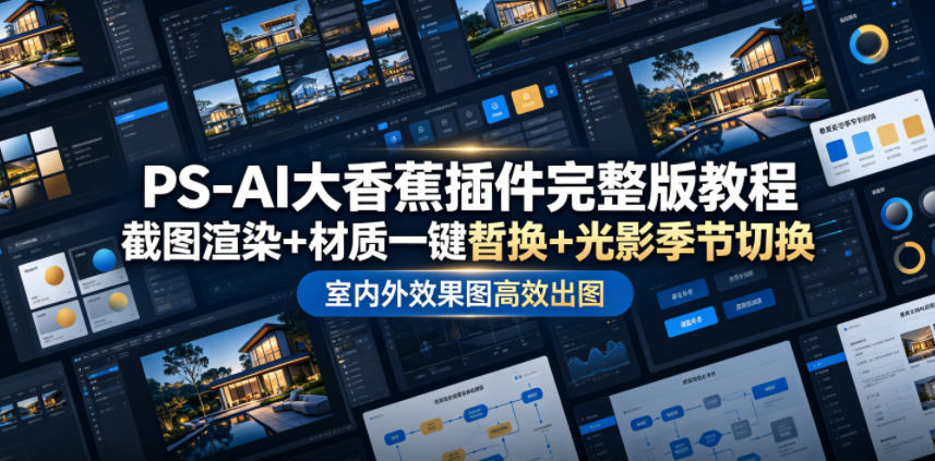 PS-AI大香蕉插件完整版教程，截图渲染+材质一键替换+光影季节切换，室内外效果图高效出图高阶课程-课程网