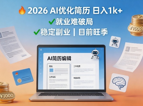 2026用AI优化简历日入1k+就业难，目前旺季，稳定副业-课程网