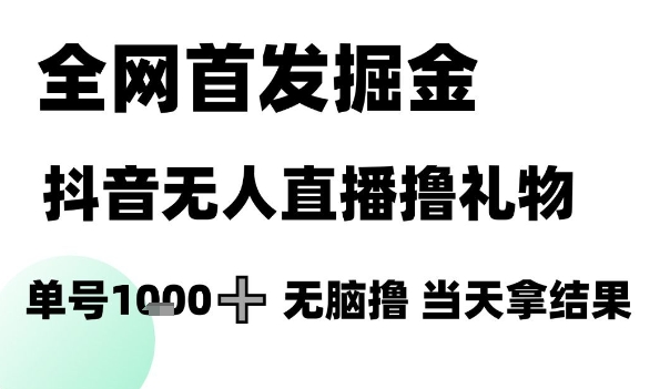 全网首发掘金抖音无人直播撸礼物，单号1k +无脑撸，当天拿结果【揭秘】-课程网