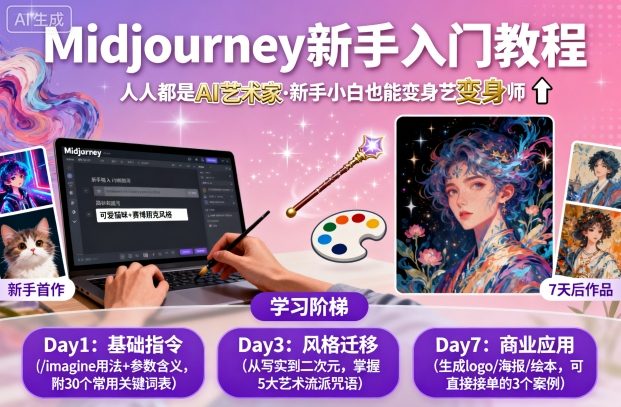 midjourney新手入门教程：人人都是AI艺术家，新手小白也能变身艺术大师-课程网
