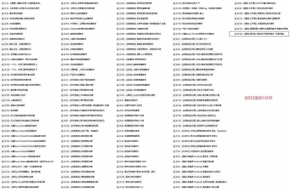 (20031期)全能视频创作人155节实战课-更新26年8月:手机相机拍摄+剪映剪辑+AI创作+自媒体运营,让你的视频拥有灵活,轻松10w (20031期)全能视频创作人155节实战课-更新26年8月:手机相机拍摄+剪映剪辑+AI创作+自媒体运营,让你的视频拥有灵活,轻松10w