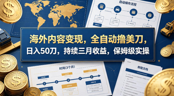 海外内容变现，全自动撸美刀，日入50刀，持续三月收益，保姆级实操【揭秘】-课程网