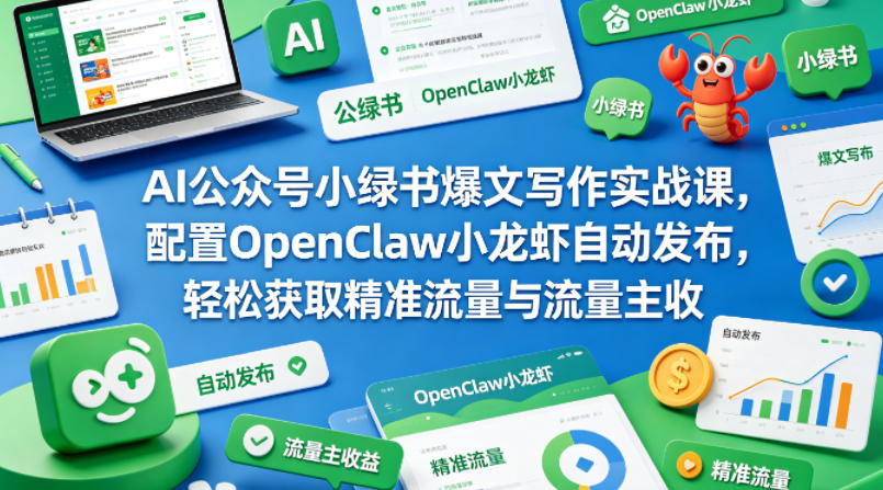 AI公众号小绿书爆文写作实战课，配置OpenClaw小龙虾自动发布，轻松获取精准流量与流量主收益-课程网