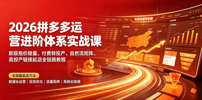 2026拼多多运营进阶体系实战课｜新版拖价稳量、付费转投产、自然流矩阵、高投产链接起店全链路教程-课程网