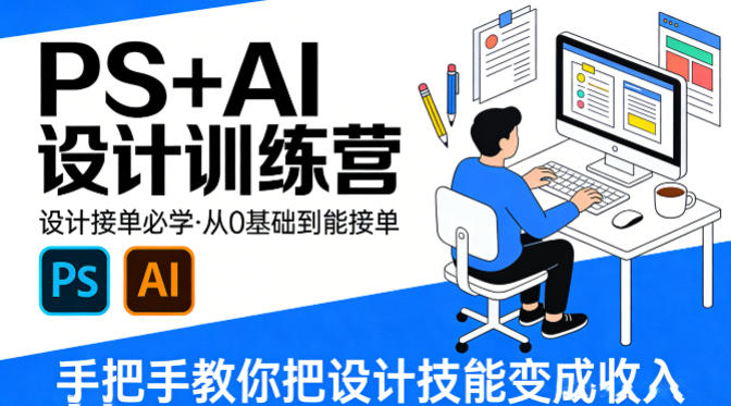 设计接单必学，PS+AI设计训练营，从0基础到能接单，手把手教你把设计技能变成收入-课程网