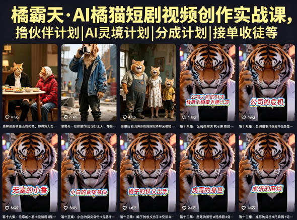 橘霸天·AI橘猫短剧视频创作实战课，撸伙伴计划|AI灵境计划|分成计划|接单收徒等-课程网