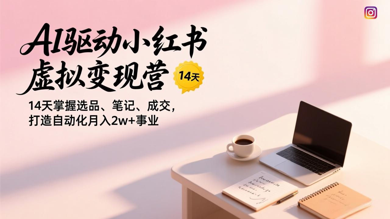 AI驱动小红书虚拟变现营，14天掌握选品、笔记、成交，打造自动化月入2w+事业-课程网