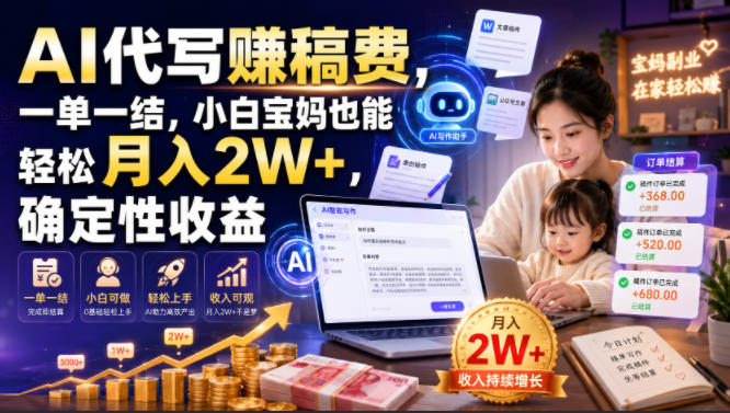AI代写賺稿费，一单一结，小白宝妈也能轻松月入2W+，确定性收益【揭秘】-课程网