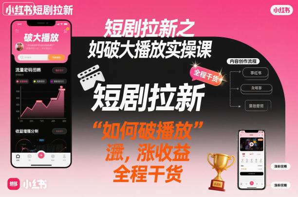 短剧拉新之小红书如何破大播放实操课，如何破播放，涨收益，全程干货-课程网