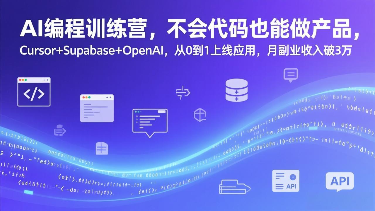 AI编程训练营，不会代码也能做产品，Cursor+Supabase+OpenAI，从0到1上线应用，月副业收入破3万-课程网