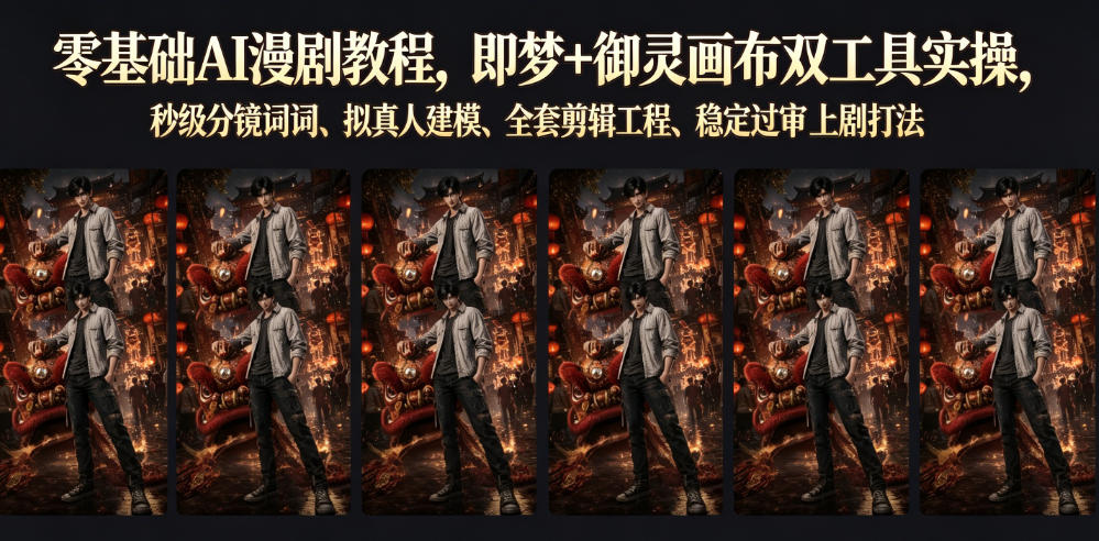 零基础AI漫剧教程，即梦+御灵画布双工具实操，秒级分镜提示词、拟真人建模、全套剪辑工程、稳定过审上剧打法-课程网