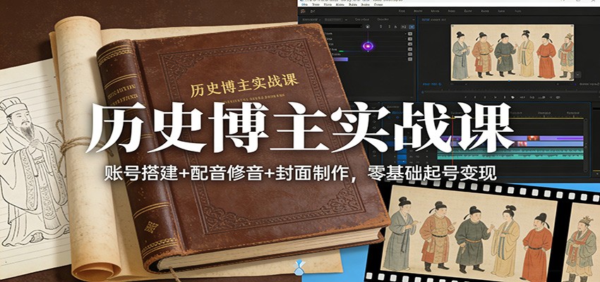 历史博主实战课：账号搭建+配音修音+封面制作，零基础起号变现-课程网