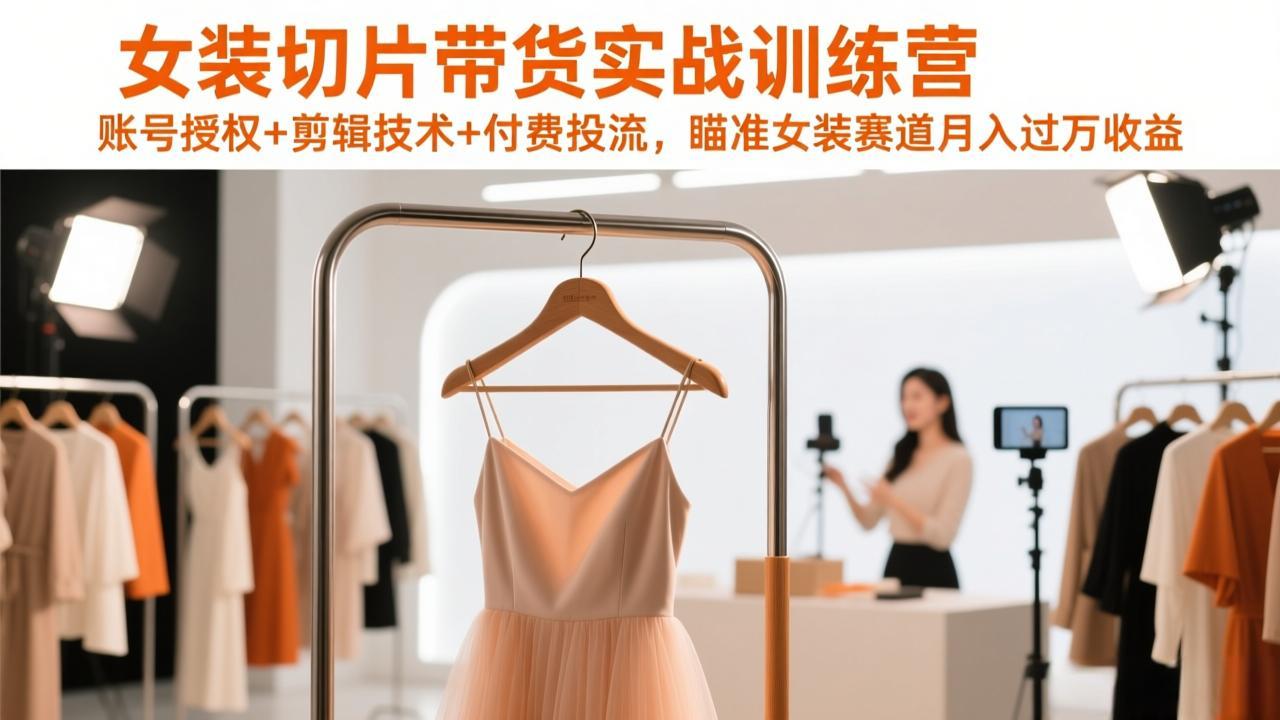 女装切片带货实战训练营，账号授权+剪辑技术+付费投流，瞄准女装赛道月入过万收益-课程网