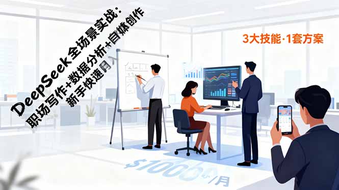 DeepSeek全场景实战：职场写作+数据分析+自媒体创作，新手快速月入过万-课程网