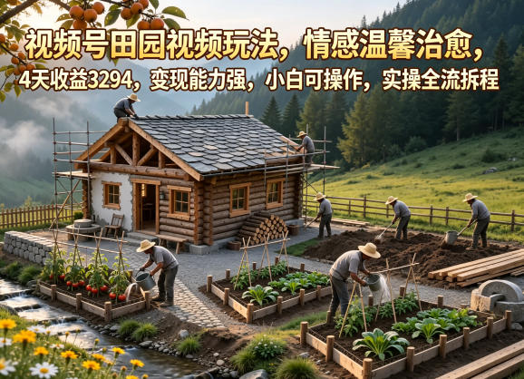 视频号田园视频玩法，情感温馨治愈，4天收益3294，变现能力强，小白可操作，实操全流程拆解-课程网