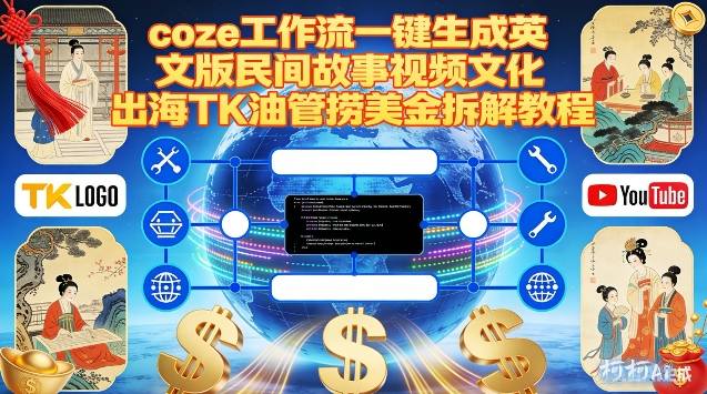 Coze扣子工作流一键生成英文版民间故事视频，文化出海TK油管捞美金拆解教程-课程网
