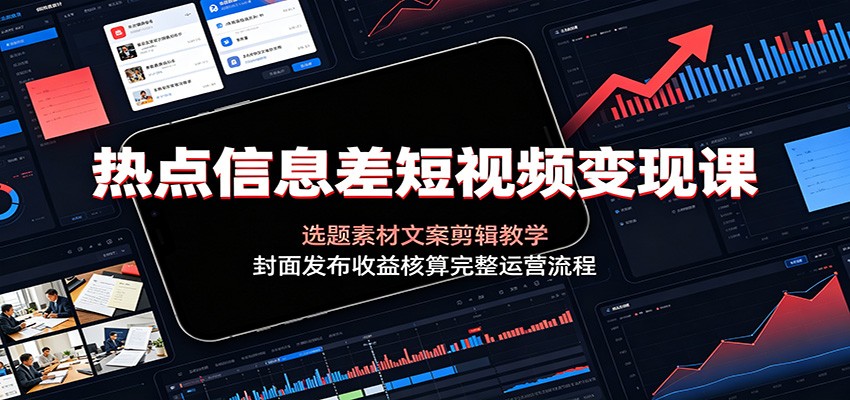 热点信息差短视频变现课：选题素材文案剪辑教学，封面发布收益核算完整运营流程-课程网